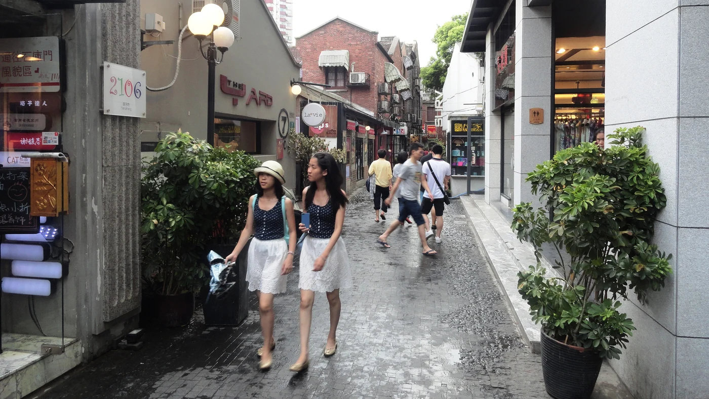 Shops and traditional buildings in Shanghai Tianzifang neighborhood
