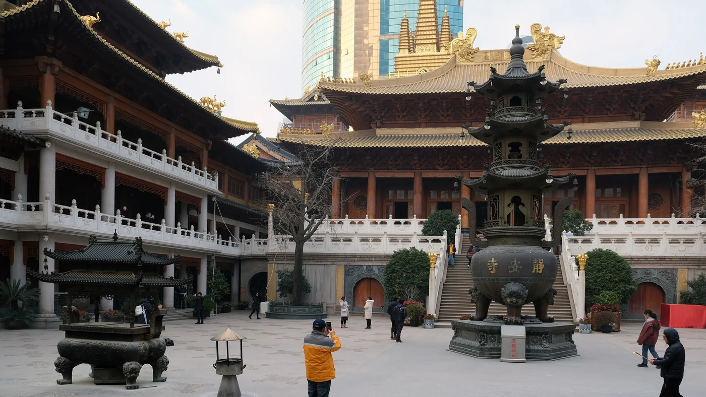 Traditional architecture at Jingan Temple in Shanghai